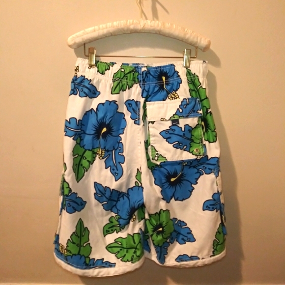 Vintage Aeropostale White Turquoise & Green Hibiscus Print Board Shorts - Picture 8 of 13